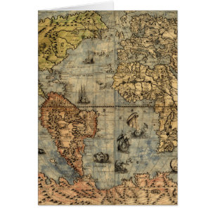 1565 Forlani Antique World Map Vintage Cartography Cards