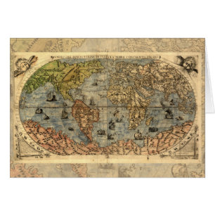 1565 Forlani Antique World Map Vintage Cartography Cards
