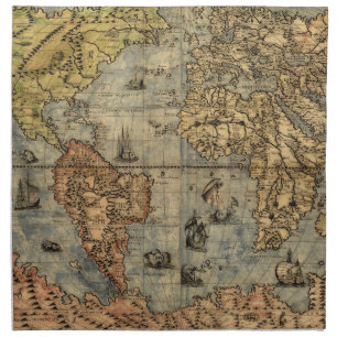 1565 Forlani Antique World Map Vintage Cartography Cloth Napkin