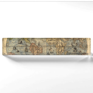 1565 Forlani Antique World Map Vintage Cartography Desk Name Plate