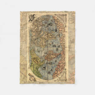 1565 Forlani Antique World Map Vintage Cartography Fleece Blanket