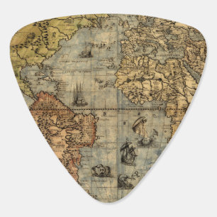1565 Forlani Antique World Map Vintage Cartography Guitar Pick