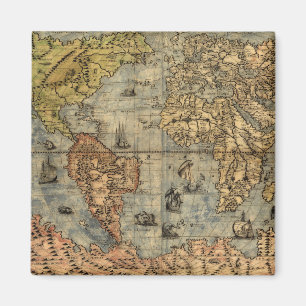 1565 Forlani Antique World Map Vintage Cartography Magnet