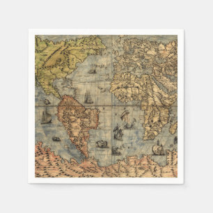 1565 Forlani Antique World Map Vintage Cartography Paper Napkins