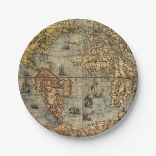 1565 Forlani Antique World Map Vintage Cartography Paper Plates