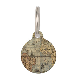 1565 Forlani Antique World Map Vintage Cartography Pet ID Tag