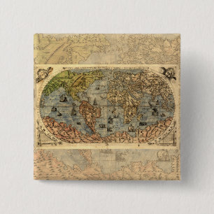 1565 Forlani Antique World Map Vintage Cartography Pinback Button