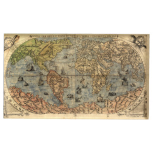 1565 Forlani Antique World Map Vintage Cartography Place Card Holder