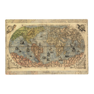 1565 Forlani Antique World Map Vintage Cartography Placemat