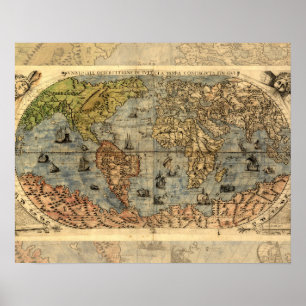 1565 Forlani Antique World Map Vintage Cartography Poster