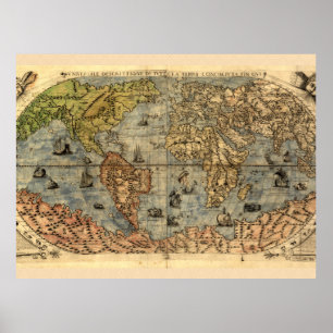 1565 Forlani Antique World Map Vintage Cartography Poster