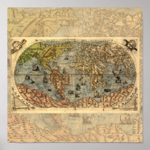 1565 Forlani Antique World Map Vintage Cartography Poster