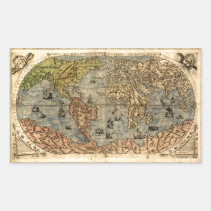 1565 Forlani Antique World Map Vintage Cartography Rectangular Sticker