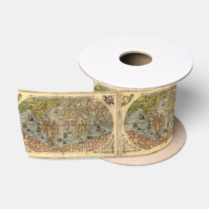 1565 Forlani Antique World Map Vintage Cartography Satin Ribbon
