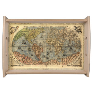 1565 Forlani Antique World Map Vintage Cartography Serving Tray