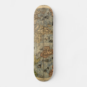 1565 Forlani Antique World Map Vintage Cartography Skateboard Deck