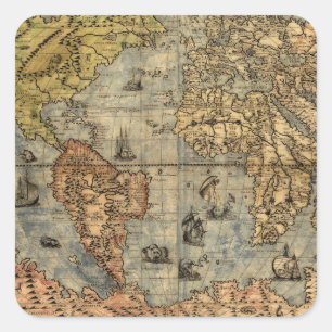 1565 Forlani Antique World Map Vintage Cartography Square Sticker