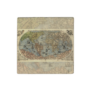 1565 Forlani Antique World Map Vintage Cartography Stone Magnet