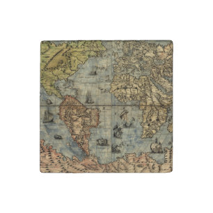 1565 Forlani Antique World Map Vintage Cartography Stone Magnet
