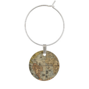 1565 Forlani Antique World Map Vintage Cartography Wine Glass Charm