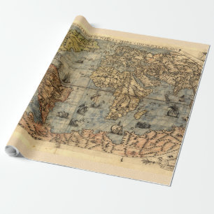 1565 Forlani Antique World Map Vintage Cartography Wrapping Paper