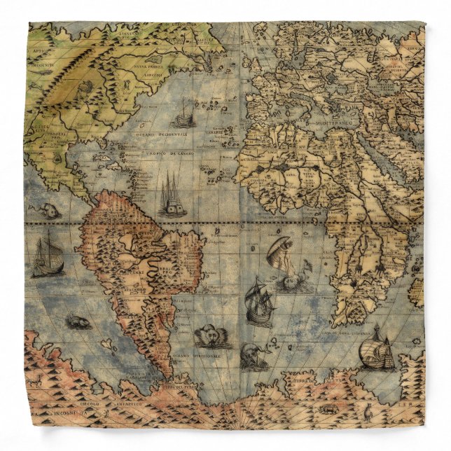 1565 Forlani AntiquevWorld Map Renaissance  Bandana (Front)