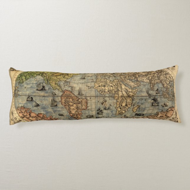 1565 Forlani AntiquevWorld Map Renaissance  Body Pillow (Back)