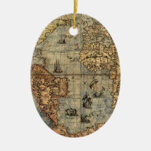 1565 Forlani AntiquevWorld Map Renaissance  Ceramic Ornament