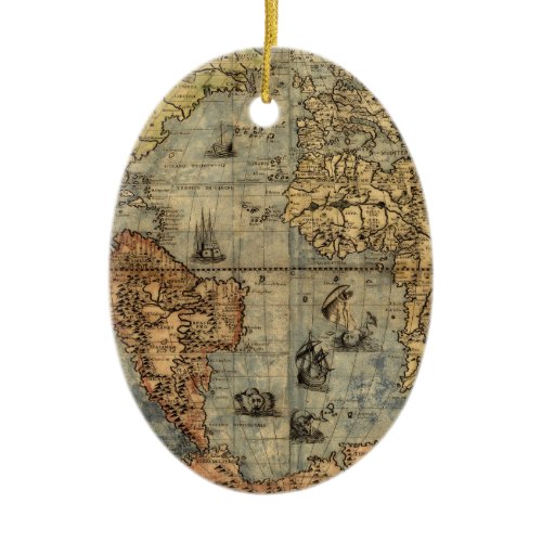 1565 Forlani AntiquevWorld Map Renaissance  Ceramic Ornament
