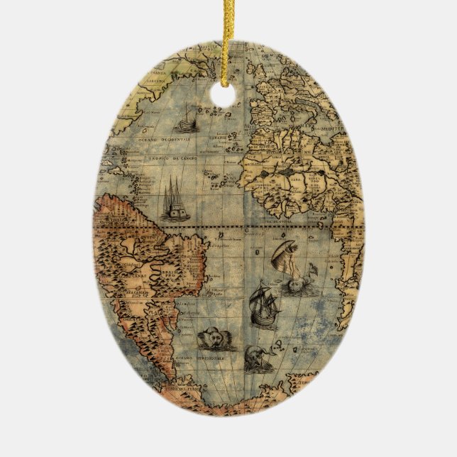1565 Forlani AntiquevWorld Map Renaissance  Ceramic Ornament (Front)