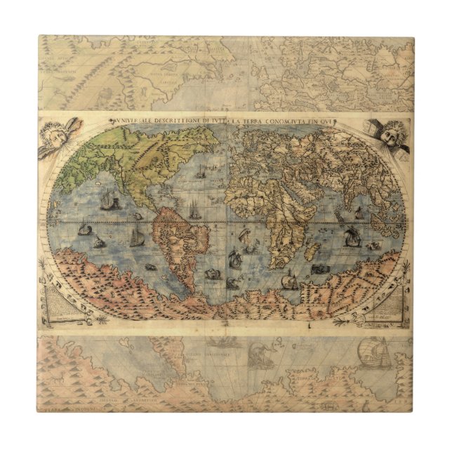 1565 Forlani AntiquevWorld Map Renaissance  Ceramic Tile (Front)