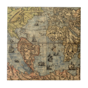 1565 Forlani AntiquevWorld Map Renaissance Ceramic Tile