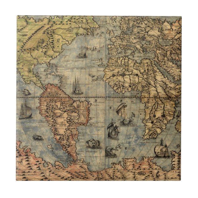 1565 Forlani AntiquevWorld Map Renaissance  Ceramic Tile (Front)