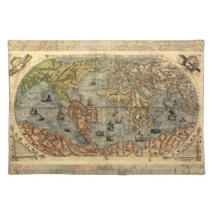 1565 Forlani AntiquevWorld Map Renaissance  Cloth Placemat