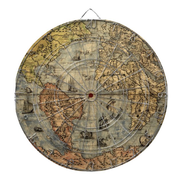 1565 Forlani AntiquevWorld Map Renaissance  Dartboard (Front)