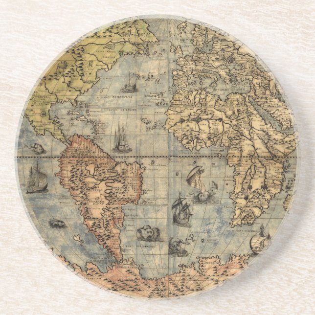 1565 Forlani AntiquevWorld Map Renaissance  Drink Coaster (Front)