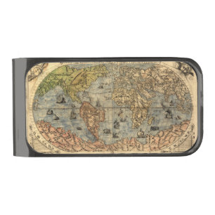 1565 Forlani AntiquevWorld Map Renaissance Gunmetal Finish Money Clip