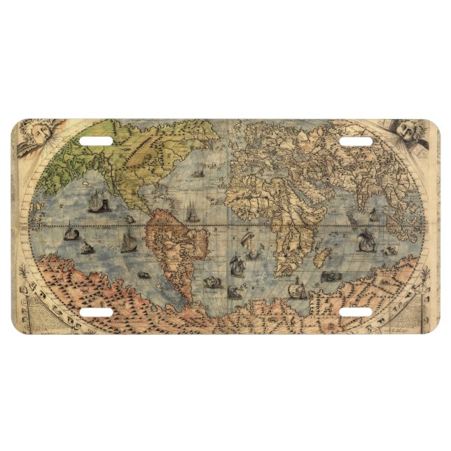 1565 Forlani AntiquevWorld Map Renaissance  License Plate (Front)