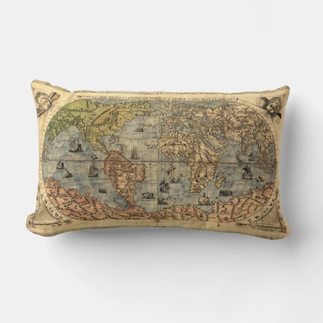 1565 Forlani AntiquevWorld Map Renaissance  Lumbar Pillow (Front)