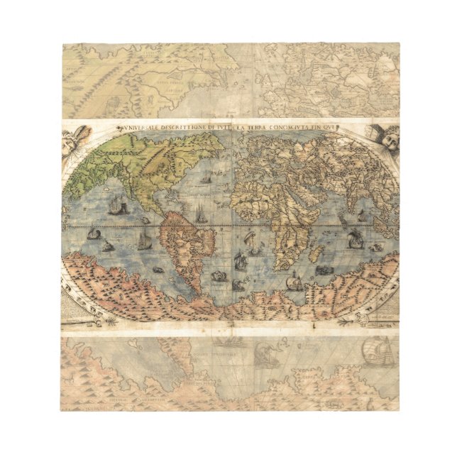 1565 Forlani AntiquevWorld Map Renaissance  Notepad (Front)