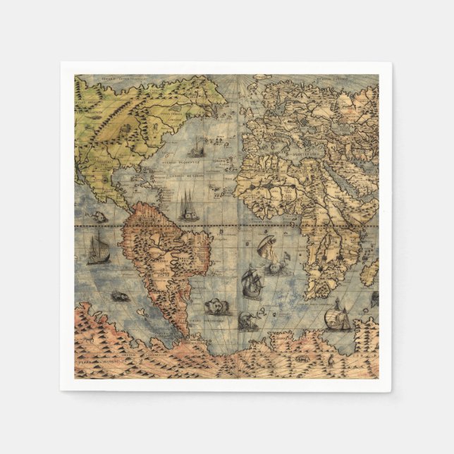 1565 Forlani AntiquevWorld Map Renaissance  Paper Napkins (Front)