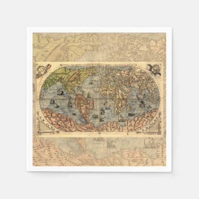 1565 Forlani AntiquevWorld Map Renaissance  Paper Napkins (Front)