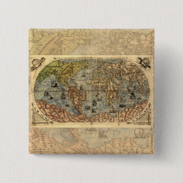 1565 Forlani AntiquevWorld Map Renaissance  Pinback Button (Front)
