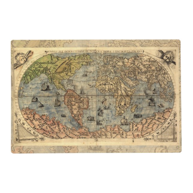 1565 Forlani AntiquevWorld Map Renaissance  Placemat (Front)