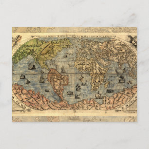 1565 Forlani AntiquevWorld Map Renaissance Postcard
