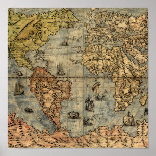 1565 Forlani AntiquevWorld Map Renaissance Poster