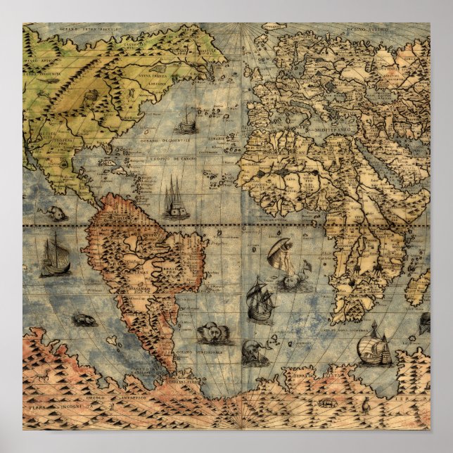1565 Forlani AntiquevWorld Map Renaissance  Poster (Front)