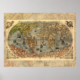 1565 Forlani AntiquevWorld Map Renaissance Poster