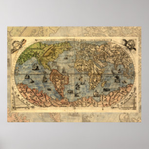 1565 Forlani AntiquevWorld Map Renaissance Poster