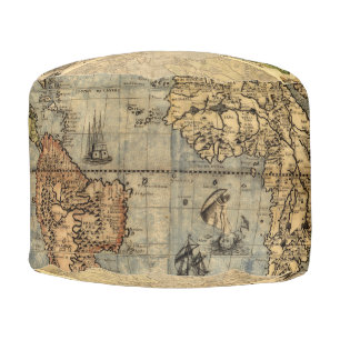 1565 Forlani AntiquevWorld Map Renaissance Pouf